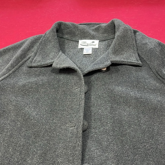 BLACK PEA COAT FLEECE button up JACKET petite XL womens BIG POCKETS dressy warm - Picture 6 of 12